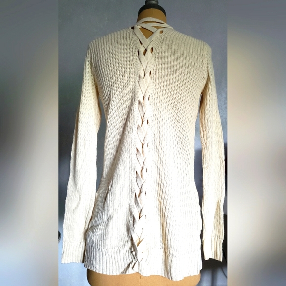 TILLY'S Knit With Esstl Lace-Up Back Cream Cardigan Sweater Size XS - Picture 2 of 4